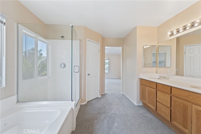 23832 Matador Way, Murrieta, CA 92562 - bathroom with double vanity, a shower stall, and a garden tub