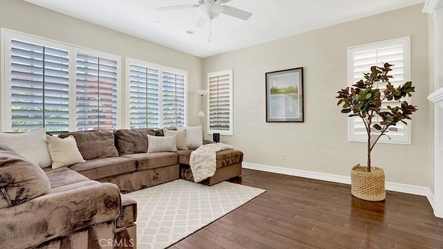 18 Via Canero, San Clemente, CA 92673 - living area with dark wood-style floors and ceiling fan