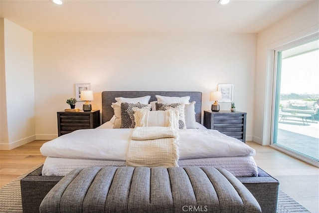 4026 Garfield St, Carlsbad, CA 92008 - bedroom featuring access to outside, recessed lighting, and light wood-type flooring