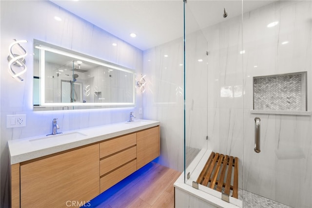 325 N Madison Ave, Monrovia, CA 91016 - full bathroom featuring a stall shower and double vanity