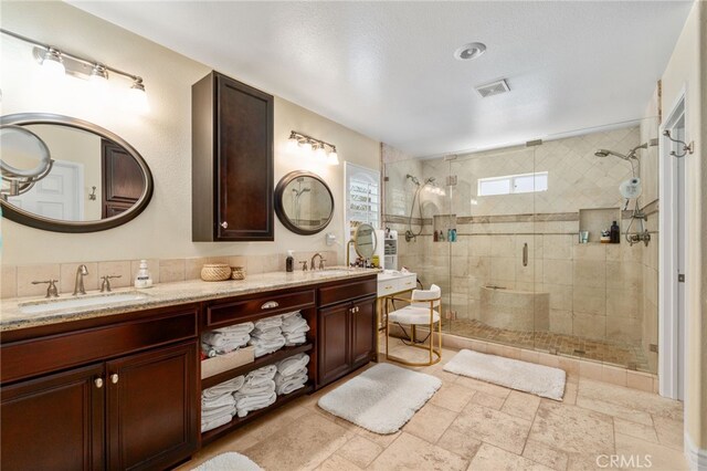 14131 Apple Grove Ct, Eastvale, CA 92880 - bathroom featuring a stall shower and double vanity