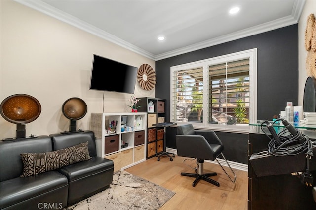 14131 Apple Grove Ct, Eastvale, CA 92880 - office with wood finished floors, ornamental molding, and recessed lighting