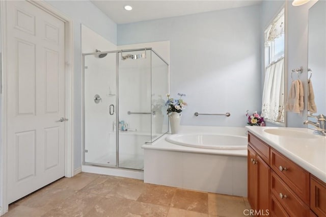 1627 Camino Sueno, Hemet, CA 92545 - bathroom featuring a shower stall, a bath, and vanity