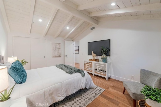 35 Beachcomber Dr, Corona Del Mar, CA 92625 - bedroom with wooden ceiling, light wood-style flooring, recessed lighting, and a closet