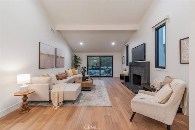 35 Beachcomber Dr, Corona Del Mar, CA 92625 - living room with wood finished floors, a fireplace, and recessed lighting