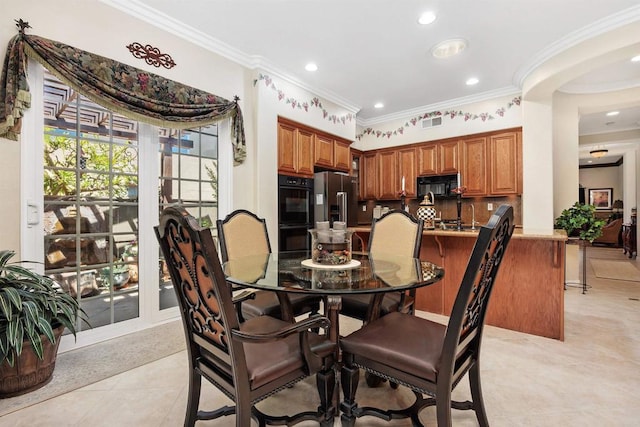 6130 Paseo Monona, Carlsbad, CA 92009 - dining space featuring ornamental molding, light tile patterned floors, and recessed lighting