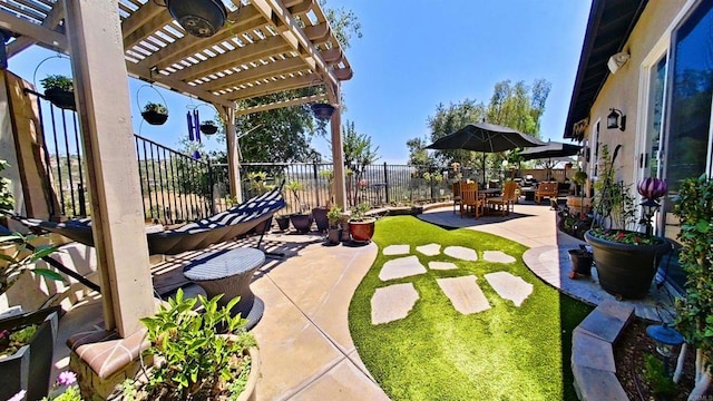 6130 Paseo Monona, Carlsbad, CA 92009 - fenced backyard featuring a pergola, a patio area, and outdoor dining space