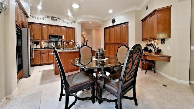 6130 Paseo Monona, Carlsbad, CA 92009 - dining space featuring ornamental molding, light tile patterned floors, and recessed lighting