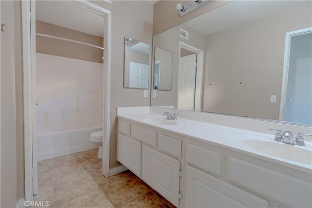 13740 Starshine Dr, Victorville, CA 92392 - bathroom with double vanity, tile patterned flooring, and shower / bath combination