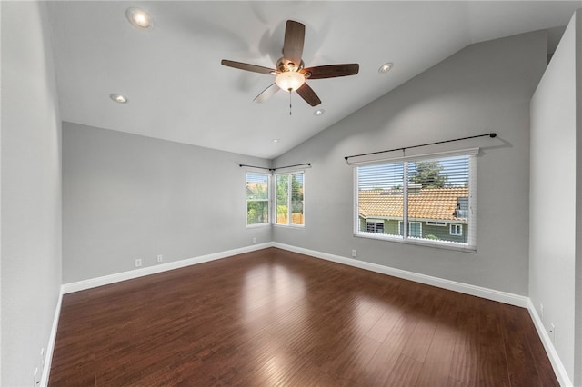 7250 Goldboro Ln, Riverside, CA 92506 - spare room with vaulted ceiling, dark wood-type flooring, a ceiling fan, and recessed lighting