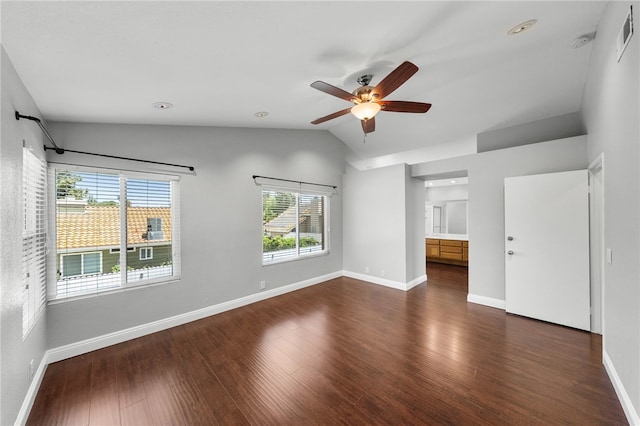 7250 Goldboro Ln, Riverside, CA 92506 - unfurnished room featuring vaulted ceiling, a ceiling fan, dark wood-style flooring, and a smoke detector