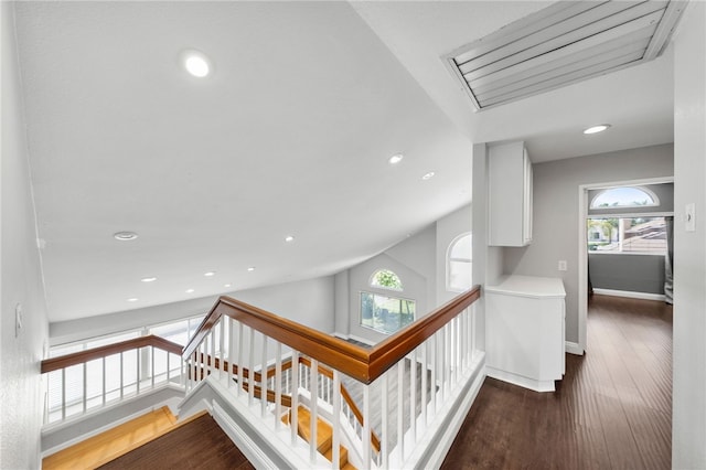 7250 Goldboro Ln, Riverside, CA 92506 - corridor featuring an upstairs landing, wood finished floors, and recessed lighting