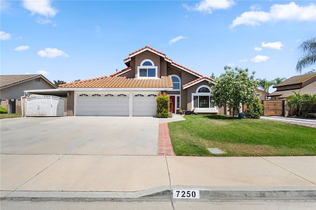 7250 Goldboro Ln, Riverside, CA 92506 - mediterranean / spanish-style home with driveway, a garage, a gate, and stucco siding