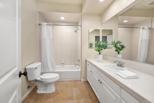 7603 Circulo Sequoia, Carlsbad, CA 92009 - bathroom featuring vanity, shower / tub combo with curtain, and recessed lighting