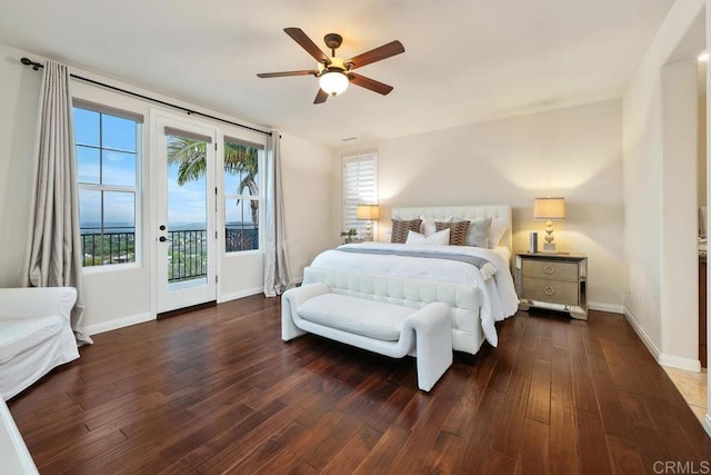 7603 Circulo Sequoia, Carlsbad, CA 92009 - bedroom with access to exterior, wood finished floors, and a ceiling fan