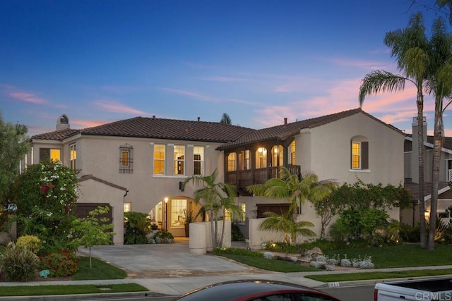 7603 Circulo Sequoia, Carlsbad, CA 92009 - mediterranean / spanish house featuring stucco siding, a tile roof, and a chimney