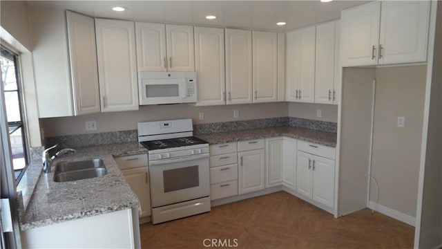 6821 Rocky Grove Ct Unit 13, Yorba Linda, CA 92886 - kitchen featuring white appliances, recessed lighting, white cabinets, and light stone countertops