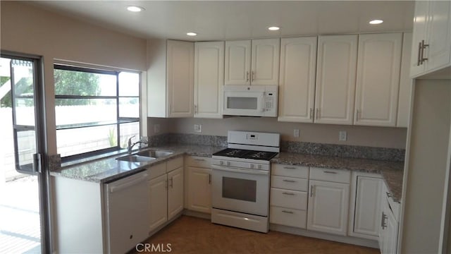 6821 Rocky Grove Ct Unit 13, Yorba Linda, CA 92886 - kitchen with white appliances, white cabinets, light stone countertops, and recessed lighting