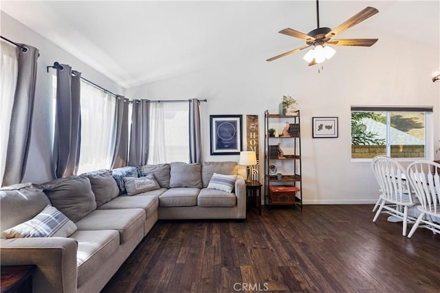 27763 Sequoia Glen Dr, Valencia, CA 91354 - living area with vaulted ceiling, wood finished floors, and a ceiling fan