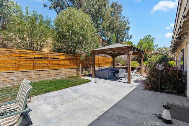 27763 Sequoia Glen Dr, Valencia, CA 91354 - fenced backyard featuring an outdoor hangout area, a gazebo, and a patio area