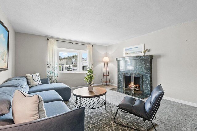 9933 Golden W Ln, Santee, CA 92071 - carpeted living area featuring a high end fireplace and baseboards