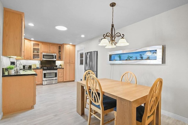 9933 Golden W Ln, Santee, CA 92071 - dining area with a chandelier, light wood-type flooring, and recessed lighting