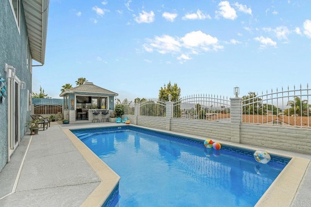 9933 Golden W Ln, Santee, CA 92071 - view of swimming pool featuring a fenced backyard, a patio, and a gazebo