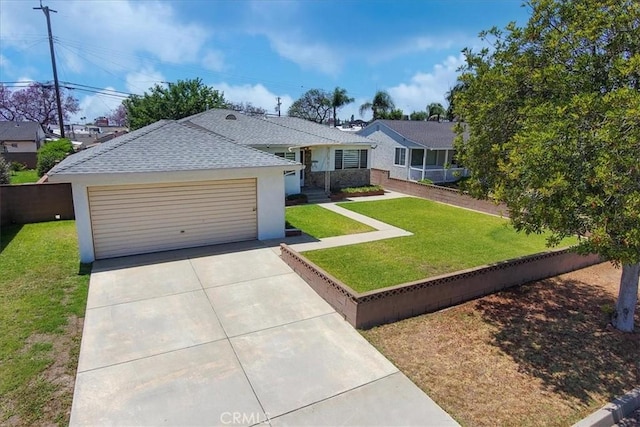11815 Rimrock Dr, La Mirada, CA 90638 - single story home featuring a shingled roof, stucco siding, a front yard, driveway, and a garage