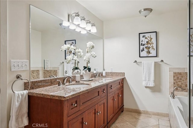 6221 Monterey Rd Unit 402, Los Angeles, CA 90042 - full bathroom with double vanity, tile patterned floors, and a bath