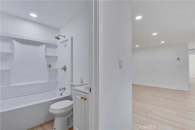 156 N Sunset Ave, Banning, CA 92220 - full bathroom featuring wood finished floors, tub / shower combination, recessed lighting, and vanity