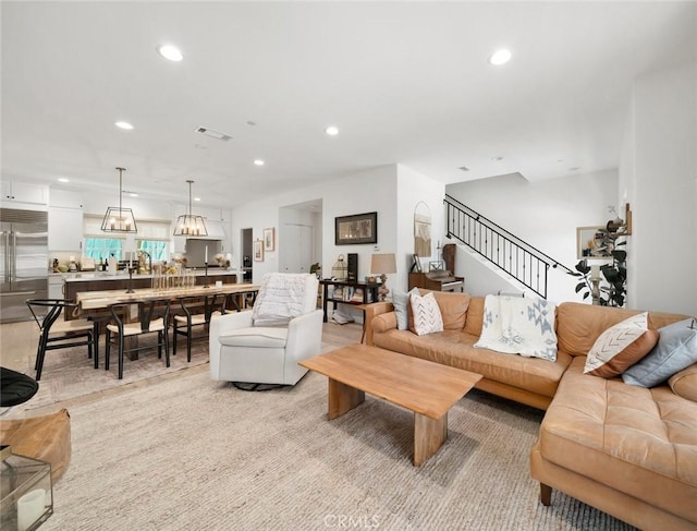 1212 Carmel St, San Luis Obispo, CA 93401 - living room featuring recessed lighting and stairs
