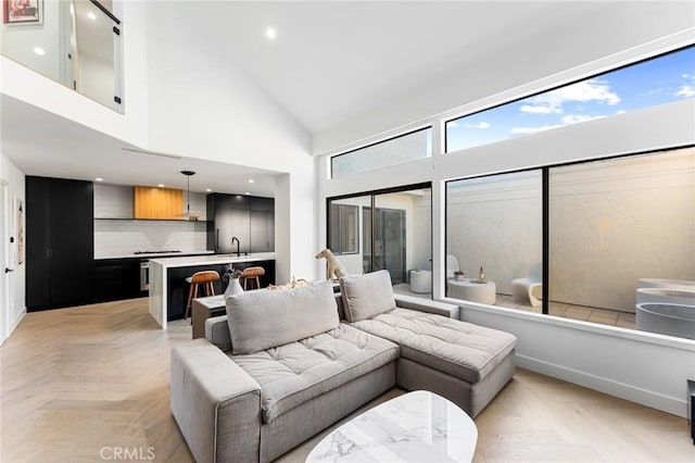 45 Morena, Irvine, CA 92612 - living area with high vaulted ceiling and recessed lighting