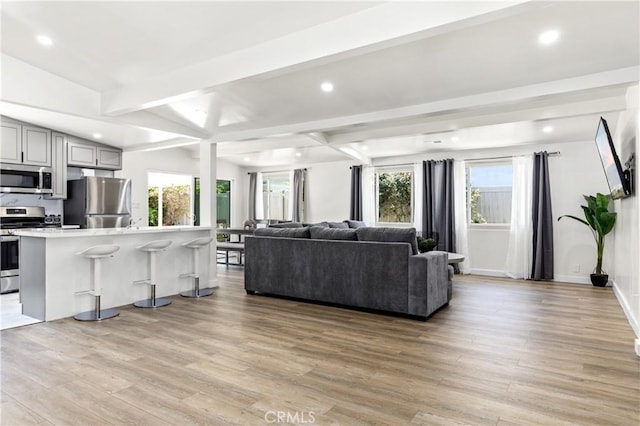 6535 Mary Ellen Ave, Valley Glen, CA 91401 - living area featuring recessed lighting, light wood-type flooring, and beam ceiling