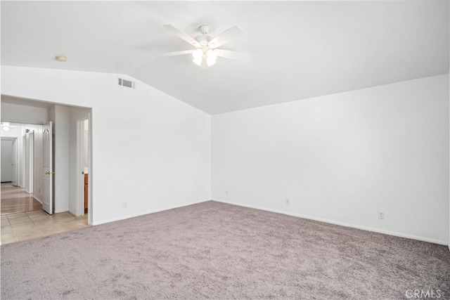 43733 6th St E, Lancaster, CA 93535 - empty room with light colored carpet, lofted ceiling, and a ceiling fan