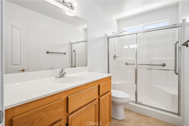 43733 6th St E, Lancaster, CA 93535 - bathroom featuring vanity, a stall shower, and tile patterned floors