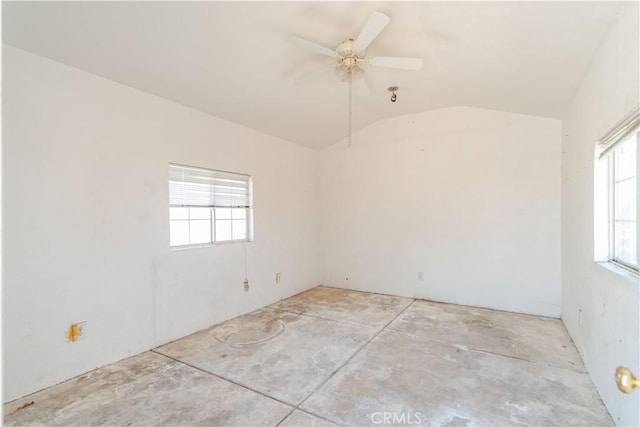 43733 6th St E, Lancaster, CA 93535 - spare room with lofted ceiling, a ceiling fan, and unfinished concrete floors