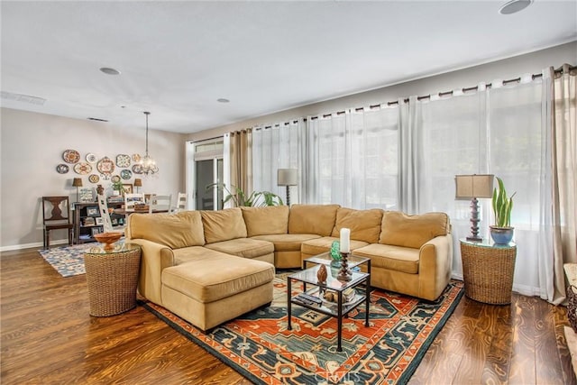 512 Golden W Dr, Redlands, CA 92373 - living area featuring wood finished floors and a chandelier