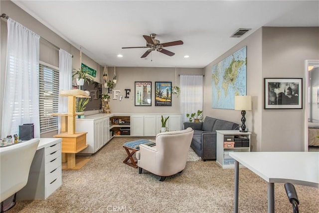 512 Golden W Dr, Redlands, CA 92373 - living area with a ceiling fan, recessed lighting, and light colored carpet
