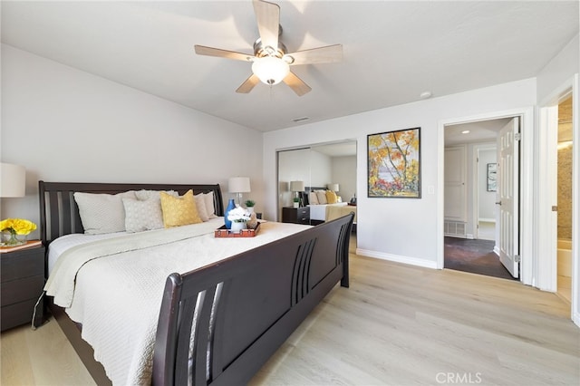 19615 E Tudor St, Covina, CA 91724 - bedroom with light wood finished floors, a ceiling fan, a closet, and recessed lighting