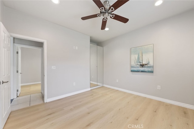 19615 E Tudor St, Covina, CA 91724 - unfurnished bedroom featuring recessed lighting, light wood-type flooring, and a ceiling fan