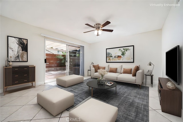 11500 Winery Dr, Fontana, CA 92337 - living room featuring light tile patterned floors and a ceiling fan