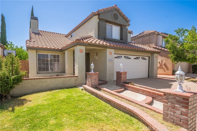 11500 Winery Dr, Fontana, CA 92337 - mediterranean / spanish home featuring an attached garage, stucco siding, a tiled roof, and driveway