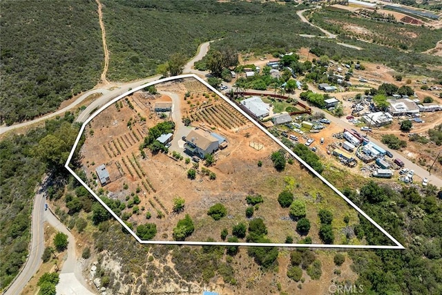 1996 Rainbow Glen Rd, Fallbrook, CA 92028 - aerial overview of property's location with property parcel outlined and rural landscape