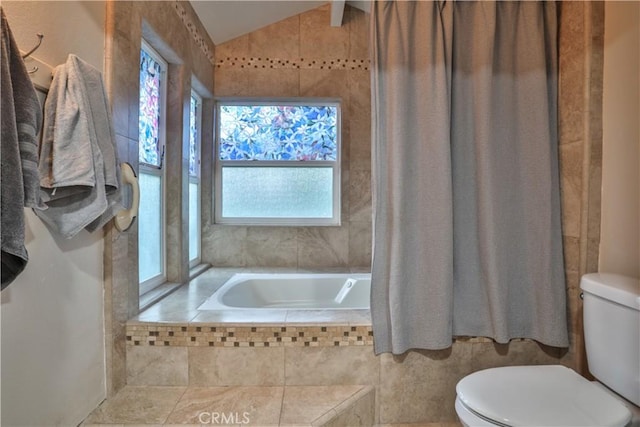 6073 Cameo St, Rancho Cucamonga, CA 91701 - bathroom featuring toilet and lofted ceiling