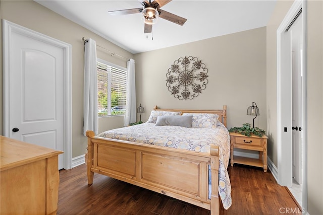 38150 Via Huerta, Murrieta, CA 92562 - bedroom with dark wood-style floors, ceiling fan, and a closet