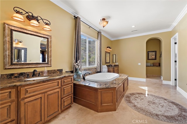 38150 Via Huerta, Murrieta, CA 92562 - bathroom with crown molding, vanity, and a bath