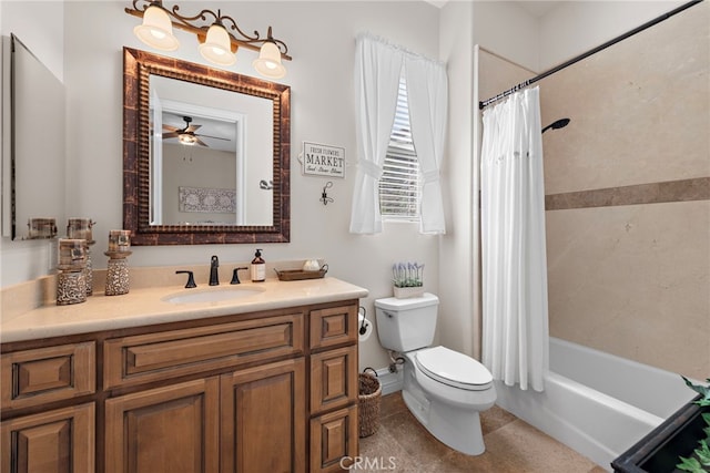 38150 Via Huerta, Murrieta, CA 92562 - full bathroom with vanity, shower / bath combo, tile patterned floors, and a ceiling fan
