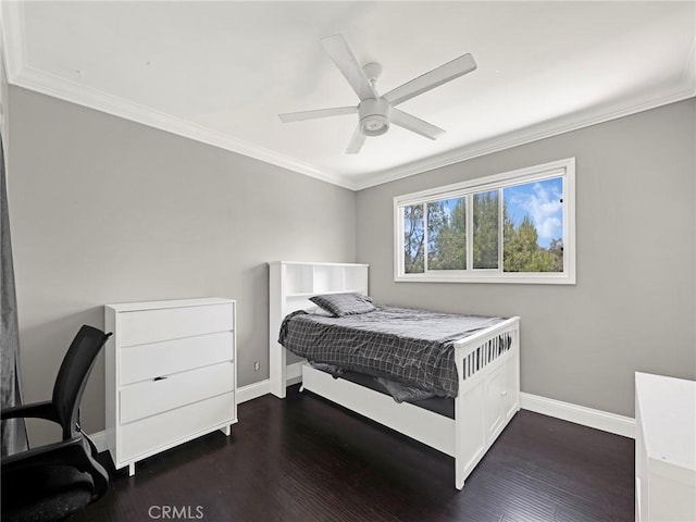 183 W Sidlee St, Thousand Oaks, CA 91360 - bedroom featuring dark wood finished floors, ornamental molding, and a ceiling fan