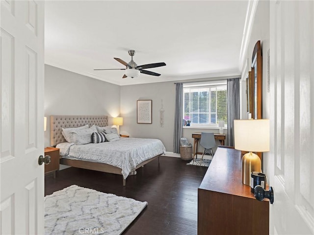183 W Sidlee St, Thousand Oaks, CA 91360 - bedroom featuring crown molding, dark wood finished floors, and ceiling fan