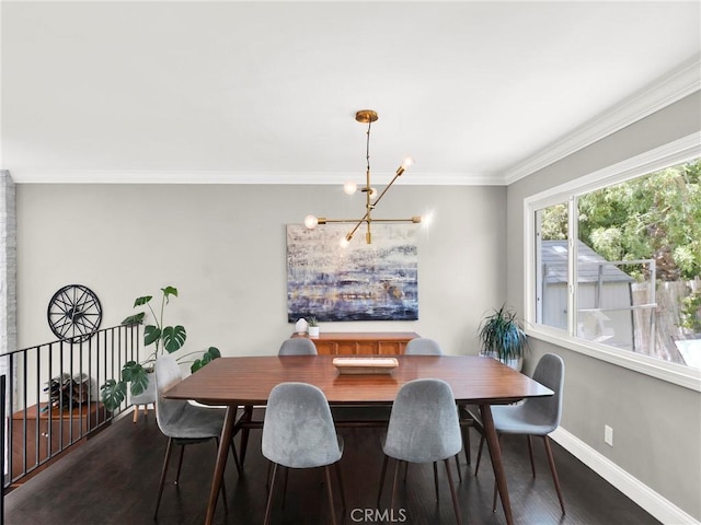 183 W Sidlee St, Thousand Oaks, CA 91360 - dining room featuring a chandelier, dark wood-type flooring, and crown molding